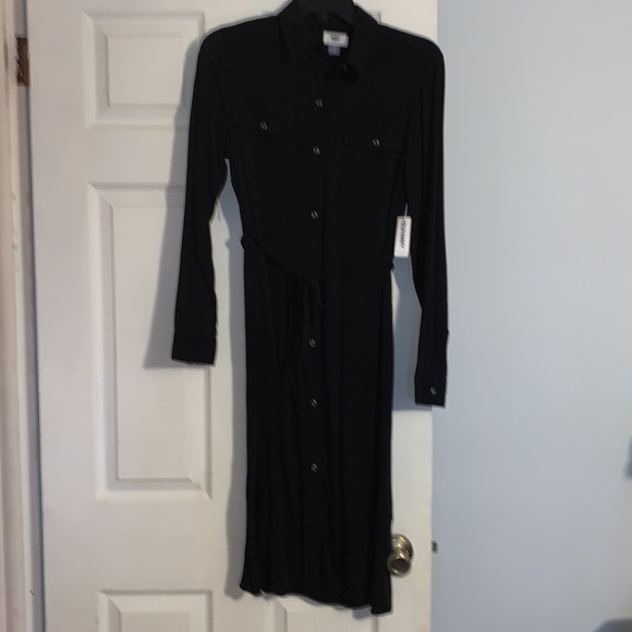 Old Navy Black Button Down Long Sleeve Shirt Dress NWT - Picture 3 of 12